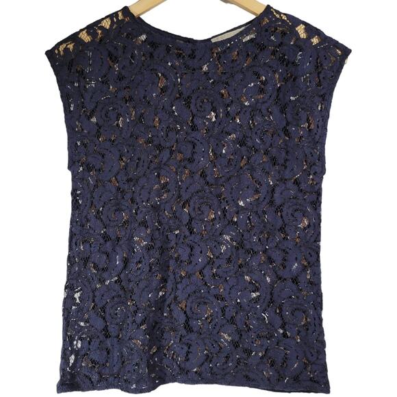 Loft Navy Lace Paisley Sheer Sleeveless Top Size XSP - Picture 1 of 9